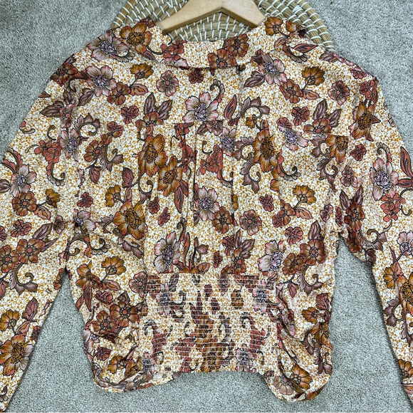 Free People I Got You Printed Top Crop V-Neck Longsleeve in Orange Boho Size L - Picture 9 of 16